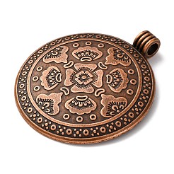 Tibetische style flach rund mit Blume-Legierung großen Anhänger&nbsp;TIBEP-Q056-15R-NR