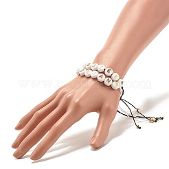 2 pz 2 stile tondo piatto con lettere intrecciate perline bracciali impostati per le donne&nbsp;BJEW-JB07571