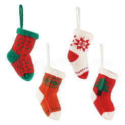 4 stücke 4 arten weihnachten polyester socken anhänger dekorationen&nbsp;AJEW-TA0003-29B