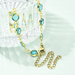 Cavigliere con catena a tazza in strass acrilico tondo piatto in acciaio inossidabile 304 per le donne&nbsp;AJEW-B031-02G-03