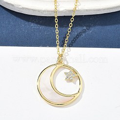 Colliers avec pendentif en forme de lune et d'étoile en laiton micro pavé en oxyde de zirconium transparent pour femmes&nbsp;NJEW-S449-02G