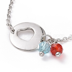 Bracciale a maglie a cuore in acciaio inossidabile 304 con ciondoli in perline di vetro per donna&nbsp;STAS-E154-06P