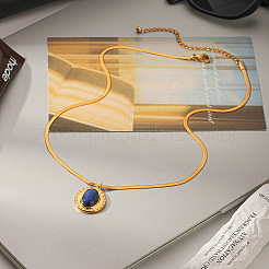 Collares con colgante redondo plano de acero inoxidable 304 y lapislázuli natural para mujer.&nbsp;WGF5CA3-01
