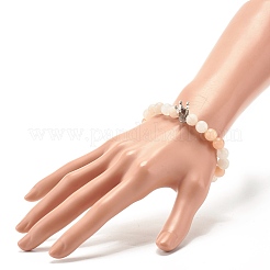 Bracciale elasticizzato con perle di avventurina rosa naturale smerigliate rotonde&nbsp;BJEW-JB07170