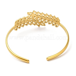 Ionenplattierung (IP) 304 Edelstahl Blatt offene Manschette Armreifen&nbsp;BJEW-L682-027G
