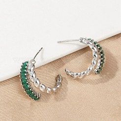Boucles d'oreilles à tige en laiton torsadé avec micro pavé de zircones cubiques&nbsp;EJEW-M082-16P-01
