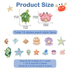 30 Stück 15 Stile Ozean Thema opake Harz Decoden Cabochons&nbsp;RESI-YW0001-84