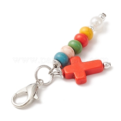 Décoration pendentif croix & ronde turquoise synthétique&nbsp;HJEW-JM01174