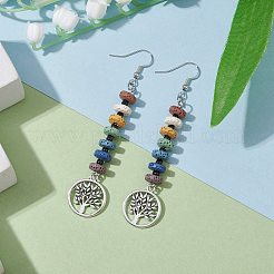 Orecchini pendenti con perline di disco di roccia lavica colorata naturale tinta naturale&nbsp;EJEW-JE05615