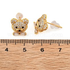 Orecchini a bottone in ottone con micro pavé di zirconi cubici trasparenti&nbsp;EJEW-B131-05G