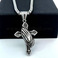 Griechischen retro stil 304 edelstahl kreuz betende hand anhänger halsketten für männer&nbsp;IN9519
