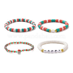 4 Stück 4 Stil Fimo Heishi Surfer Stretch Armbänder Set&nbsp;X1-BJEW-TA00261