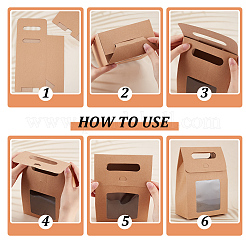 Faltbare Geschenktüten aus Papier mit Lochgriff und Sichtfenster aus Kunststoff&nbsp;ABAG-WH0038-52B-01