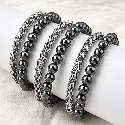 Braccialetti multifilo con perline rotonde di pietre preziose naturali&nbsp;BJEW-D330-02P