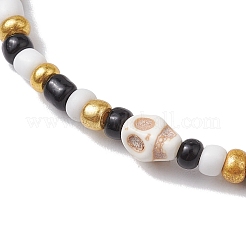 Set di braccialetti elasticizzati con perline di semi di vetro di Halloween da 2 pz e 2 stili&nbsp;BJEW-JB10526