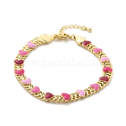 Herzförmige Gliederkettenarmbänder aus Messing und Emaille für Damen&nbsp;BJEW-B125-04G