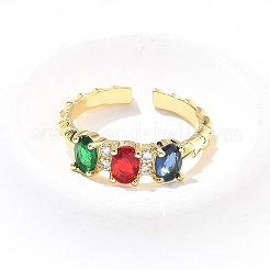 Ensemble de bracelets et bagues en laiton ovale avec micro pavé de zircones cubiques pour femmes&nbsp;SJEW-R002-06G-07