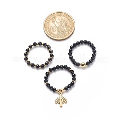 15 Stück 5er-Set mit natürlichen schwarzen Onyx- und synthetischen Hämatit-Perlen-Stretchringen&nbsp;RJEW-JR00521