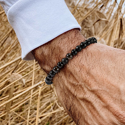 Bracelets extensibles en perles rondes de pierres précieuses naturelles mates pour hommes&nbsp;SB1725