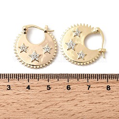 Boucles d'oreilles créoles en zircone cubique transparente à micro pavé d'étoiles en laiton&nbsp;EJEW-Z157-01G
