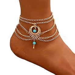 Cavigliere in lega bohémien con catena multistrato a goccia in turchese sintetico per donna&nbsp;FS-WG424AC-02
