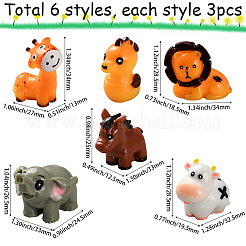 18 pièce 6 styles ornements animaux 3D en résine&nbsp;AJEW-SP0002-15