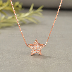 Stern 925 Sterling Silber Micro Pave klare Zirkonia Anhänger Halsketten für Damen&nbsp;FS-WGE80D2-03