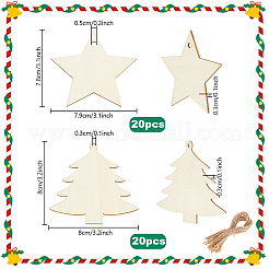 40 pièce 2 styles de décorations murales suspendues en bois sur le thème de Noël&nbsp;HJEW-PH0001-88