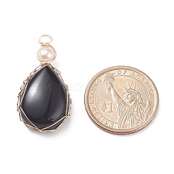 Mit natürlichem Obsidian-Kupferdraht umwickelte Anhänger&nbsp;PALLOY-JF01398-05