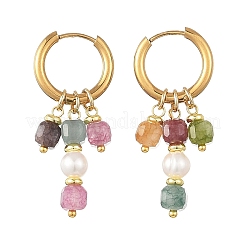 Pendientes colgantes de perlas cultivadas naturales de agua dulce y turmalinas multicolores naturales.&nbsp;EJEW-JE07460
