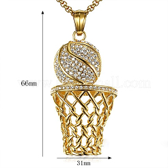 Basketball & Netzrahmen Zinklegierung Kristall Strass Anhänger Halsketten&nbsp;FS-WGB623B-01