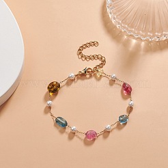 Pépites de pierres précieuses mélangées naturelles et bracelet en perles de verre&nbsp;BJEW-JB09348