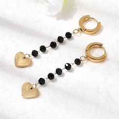 Boucles d'oreilles créoles en verre et acier inoxydable 304 en forme de cœur&nbsp;EJEW-G453-13G