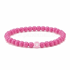 6 pièces 6 couleurs plat rond avec coeur acrylique perlé bracelets extensibles ensemble pour les femmes&nbsp;BJEW-JB08062