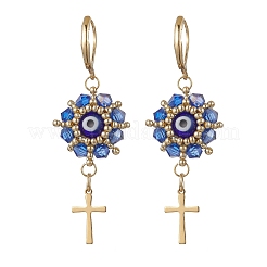 Malocchio con croce orecchini a leva in perline di vetro in acciaio inossidabile 304&nbsp;EJEW-MZ00420-02