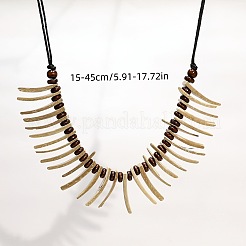 Boho-Halsketten aus natürlichem Kokosnussdreieck und Rondellholzperlen mit Baumwollkordel&nbsp;FS-WG1FFFB-01