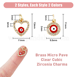 8 pièce 4 styles de breloques en laiton micro pavé de zircone cubique transparente contre le mauvais œil&nbsp;KK-DC0002-64