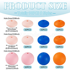 90 pièce de perles focales en silicone rondes et rondelles&nbsp;SIL-TA0003-57A