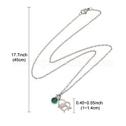 San Valentino 304 acciaio inossidabile e vetro verde delfino ciondolo a forma di cuore collane a catena per le donne&nbsp;NJEW-FS00014-03