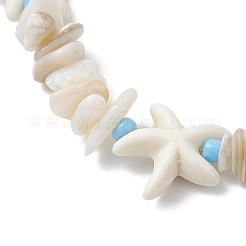 Stretch-Armbänder aus natürlichen Muschelsplittern und synthetischen türkisfarbenen Seesternperlen für Damen&nbsp;BJEW-JB12581-01