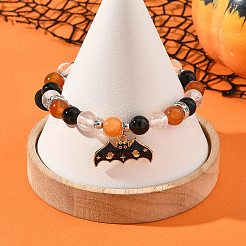 Braccialetti elastici rotondi in lega smaltata con ciondolo a forma di cappello da strega&nbsp;BJEW-TA00757