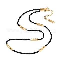 Collane in cordino di nylon con perline rotonde in acciaio inossidabile 304 con placcatura ionica (ip) per le donne&nbsp;NJEW-P320-15G-01