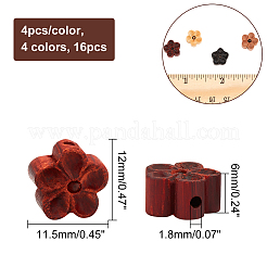 16 pièce de perles en bois gravées en noix de pécan naturelles de 4 couleurs&nbsp;WOOD-CA0001-58