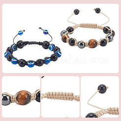 5 Stück 5 Stile natürliche und synthetische gemischte Edelsteine rund und böser Blick geflochtene Perlenarmbänder Set&nbsp;BJEW-AN0001-54
