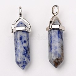 Pendentifs pointus à double terminaison en jaspe tacheté bleu naturel&nbsp;G-F295-04C