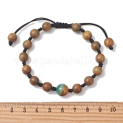 Verstellbare Armbänder aus Holz und natürlichem Pfauenachat für Damen und Herren&nbsp;BJEW-TA00733