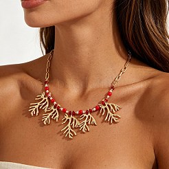 Boho-Halsketten mit Korallenanhänger aus einer Legierung und Harzperlen für Damen&nbsp;WG3C14A-02