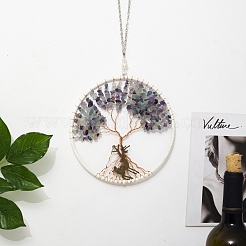 Decorazioni pendenti con albero della vita in scaglie di fluorite naturale e ametista&nbsp;TREE-PW0002-17
