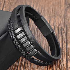 Braccialetti intrecciati a più fili in similpelle con chiusura magnetica in acciaio inossidabile 316L per uomo&nbsp;WGAC05A-02