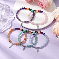 Bracciali elastici rotondi in pietra preziosa naturale chakra&nbsp;BJEW-JB10985